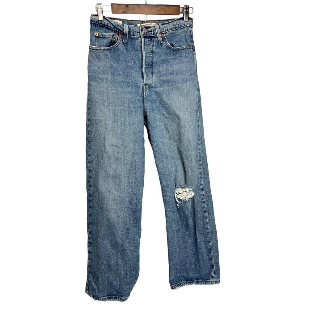 LEVI'S PREMIUM BIG E RIBCAGE Straight Button Fly Jeans Blue Denim Size 28 (611)